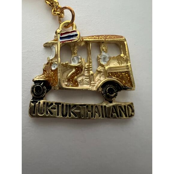 Vintage Thailand Tuk-Tuk Taxi Souvenir Travel Gold Tone Keychain Collectible - Picture 3 of 4